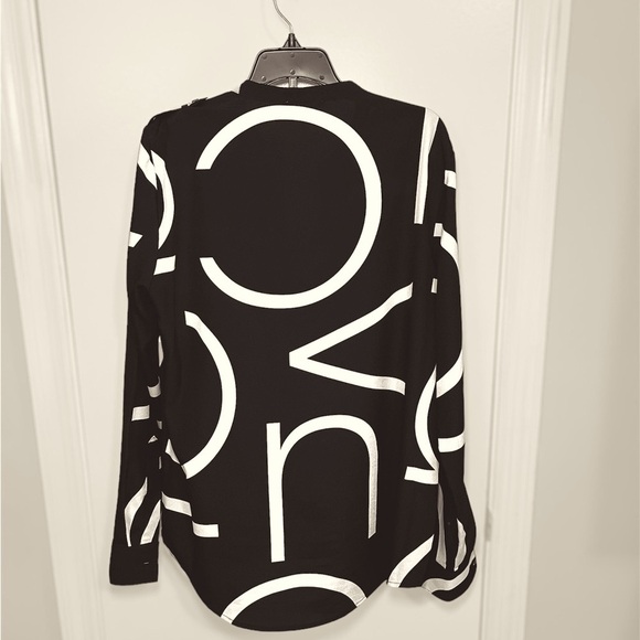 Calvin Klein Black & White long sleeve Logo Button Down Blouse Size; Small - Picture 6 of 7